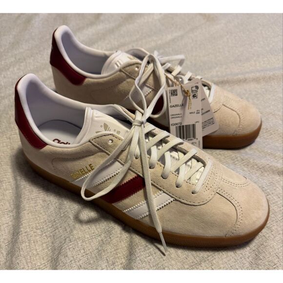 Adidas Size 8.5 Gazelle 'Aluminium Collegiate Burgundy' IG0672 Men New - Picture 1 of 8